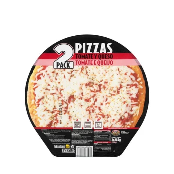 Pizzas tomate y queso Hacendado ultracongeladas - 0.57 kg - Imagen del producto en Findit