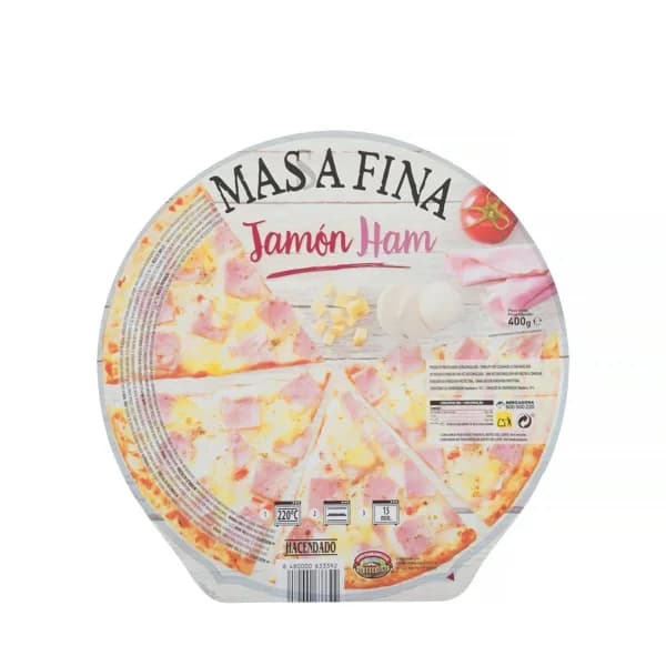 Pizza masa fina jamón Hacendado ultracongelada - 0.4 kg - Imagen del producto en Findit
