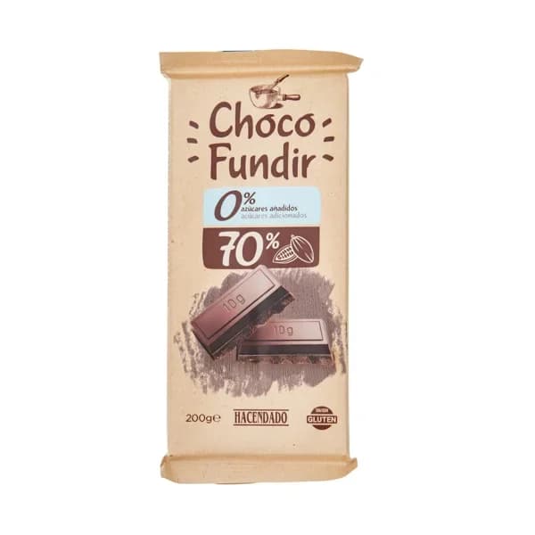 Chocolate negro 70% cacao fundir Hacendado 0% azúcares añadidos - 0.2 kg - Imagen del producto en Findit