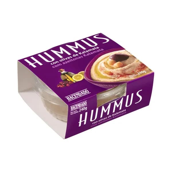 Hummus de garbanzos Hacendado con olivas de kalamata - 0.24 kg - Imagen del producto en Findit