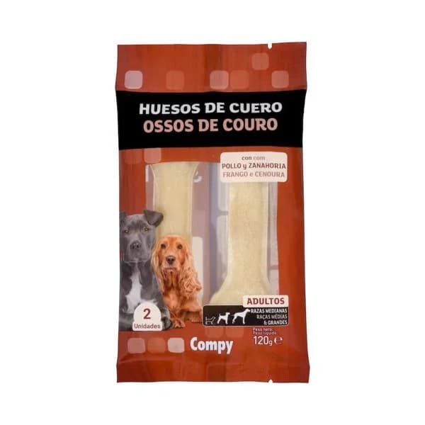 Huesos de cuero con pollo y zanahoria Compy perro adulto - 0.12 kg - Imagen del producto en Findit