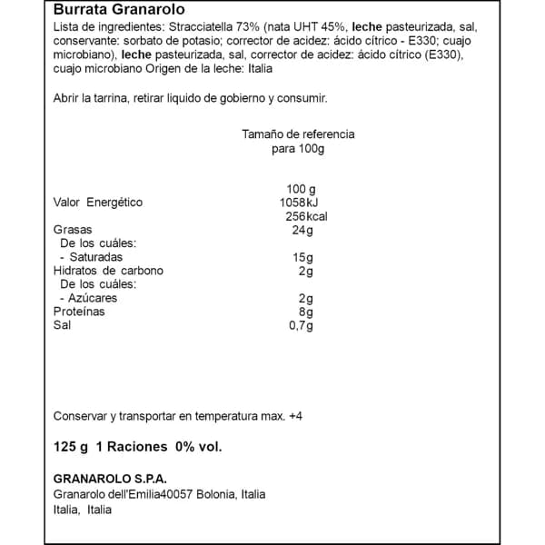 Queso Burrata de Vaca 125G - 0.12 kg - Imagen del producto en Findit
