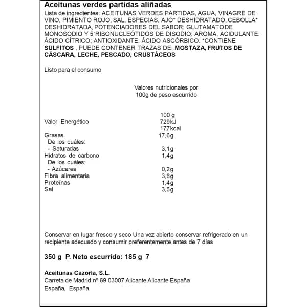 Aceituna Aliñada Huerta 350G - 0.35 kg - Imagen del producto en Findit