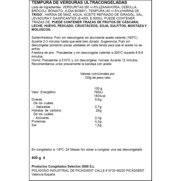 Verdura Tempura Congelada 400G - 0.4 kg - Imagen del producto en Findit