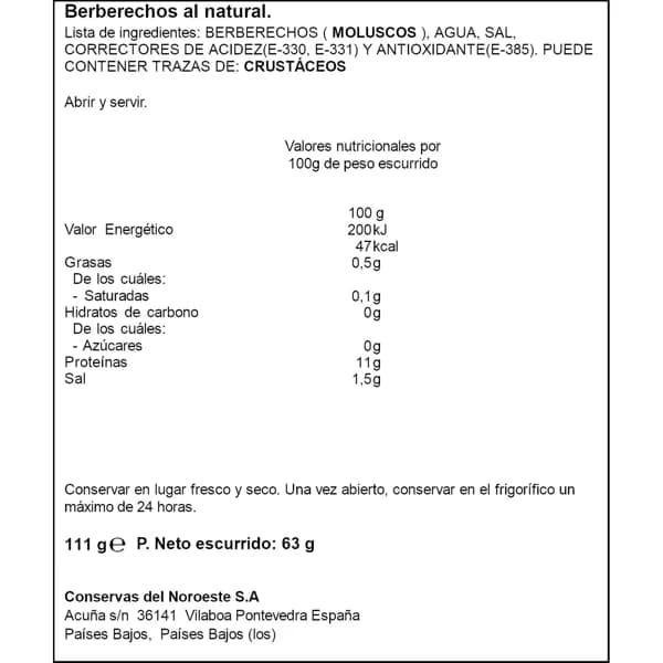 Berberecho Natural 45-65 120G - 0.06 kg - Imagen del producto en Findit