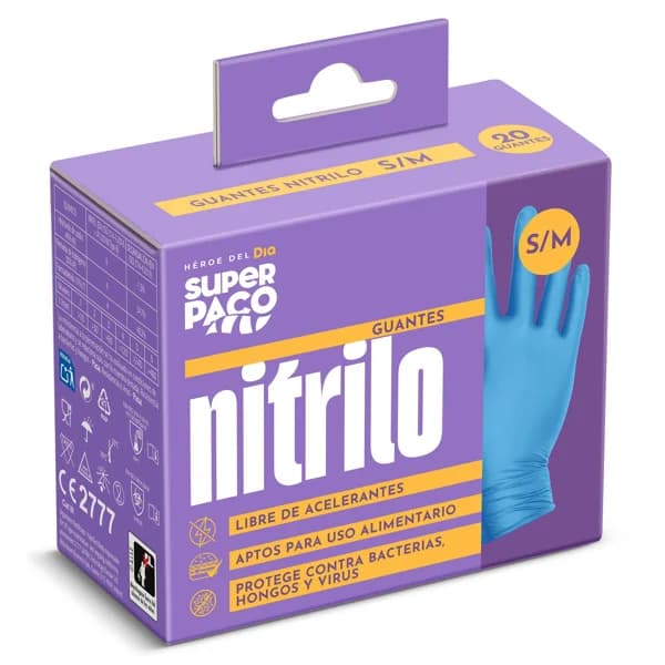 Guantes nitrilo desechables talla S/M Super Paco de Dia caja 20 unidades - 21 ud - Imagen del producto en Findit