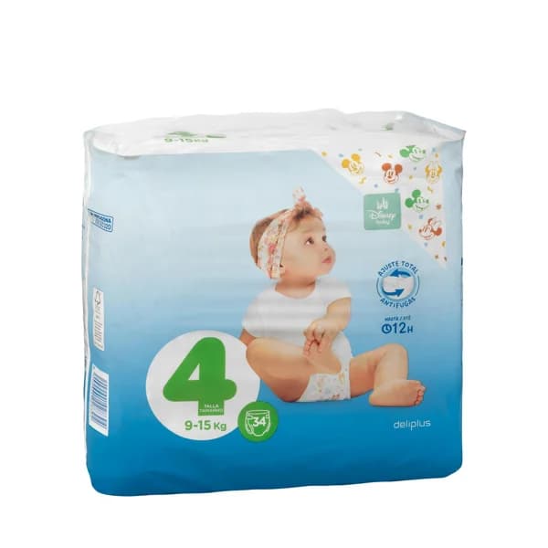 Pañales bebé talla 4 de 9-15 kg Deliplus - 33.82 ud - Imagen del producto en Findit