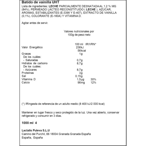 Batido Vainilla 1L - 1 l - Imagen del producto en Findit