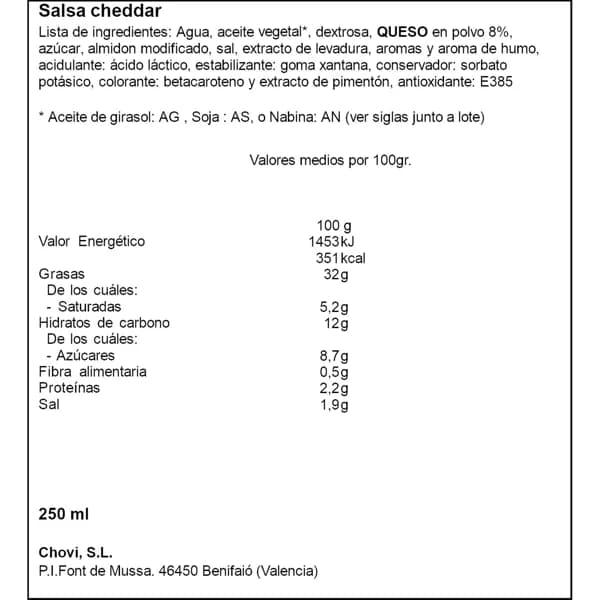 Salsa Cheddar Suave 250ML - 0.25 l - Imagen del producto en Findit