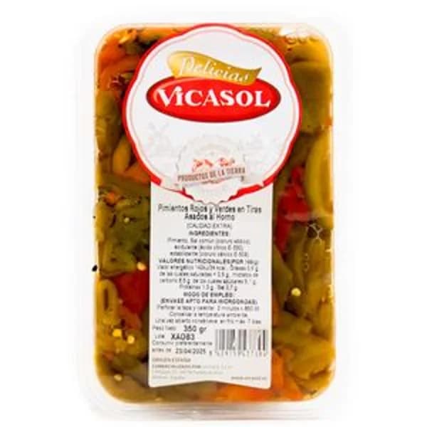 Bandeja de pimientos rojos y verdes en tiras 350g - 0.35 kg - Imagen del producto en Findit
