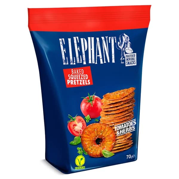 Galletas saladas tomate y hierbas Elephant bolsa 70 g - 0.07 kg - Imagen del producto en Findit
