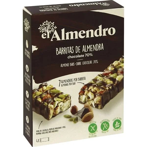 Barritas de Almendras Chocolate Negro 70% 4X25Gr - 0.1 kg - Imagen del producto en Findit