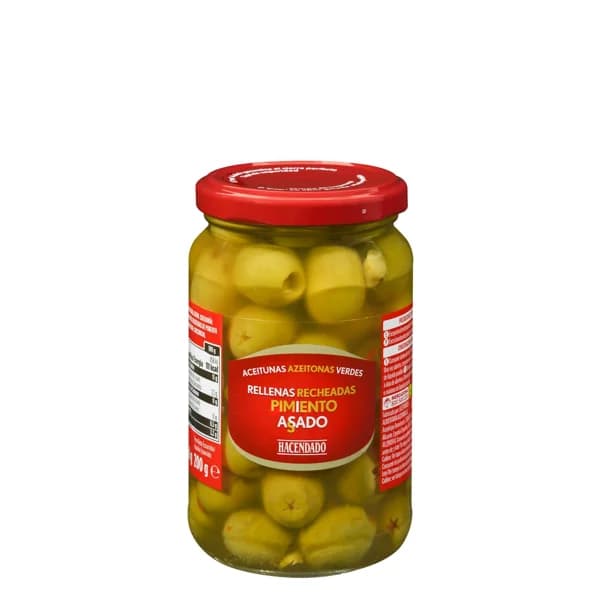 Aceitunas verdes rellenas de pimiento asado Hacendado - 0.2 kg - Imagen del producto en Findit