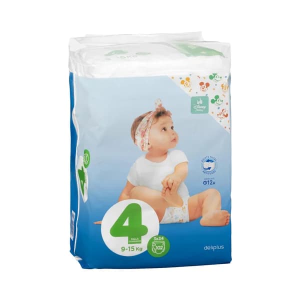 Pañales bebé talla 4 de 9-15 kg Deliplus - 101.5 ud - Imagen del producto en Findit