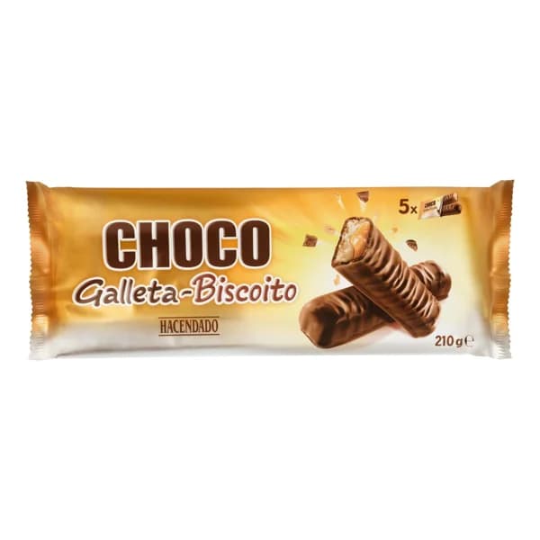 Barritas de galleta y caramelo Hacendado bañadas de chocolate con leche - 0.21 kg - Imagen del producto en Findit