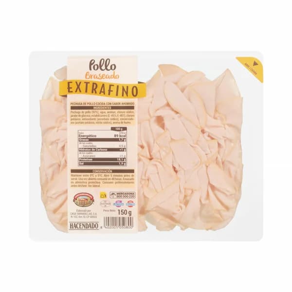 Pechuga de pollo braseada extrafino Hacendado lonchas - 0.15 kg - Imagen del producto en Findit