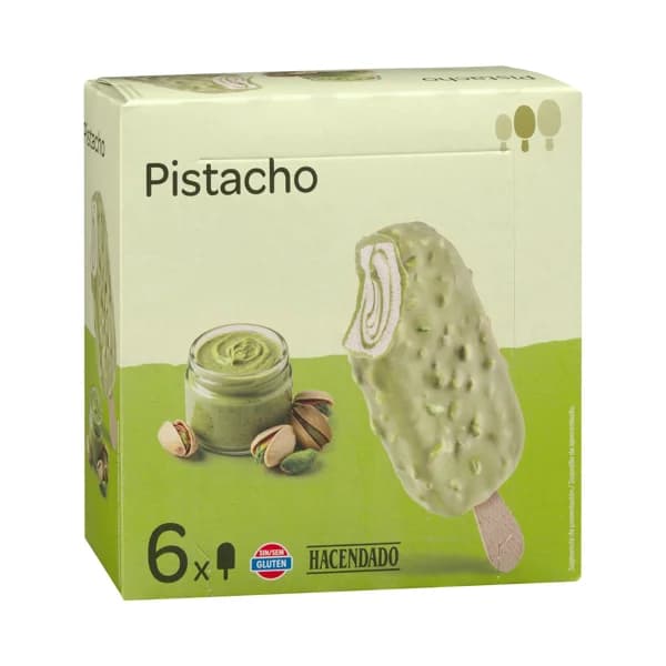 Helado bombón pistacho Hacendado con cobertura  salsa y granillo de pistacho - 0.54 l - Imagen del producto en Findit