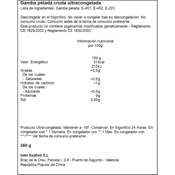Gamba Pelada 80/120 360G - 0.36 kg - Imagen del producto en Findit