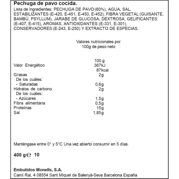 PECHUGA PAVO.ALTEZA 400GR - 0.4 kg - Imagen del producto en Findit