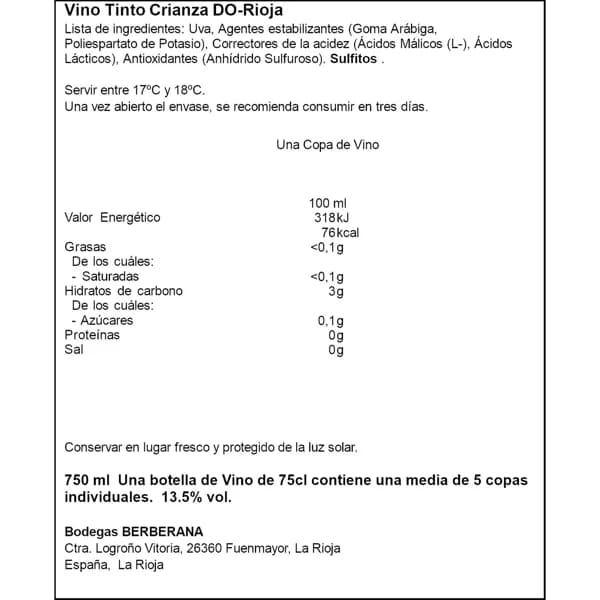 Vino Tinto Crianza 750ML - 0.5 l - Imagen del producto en Findit