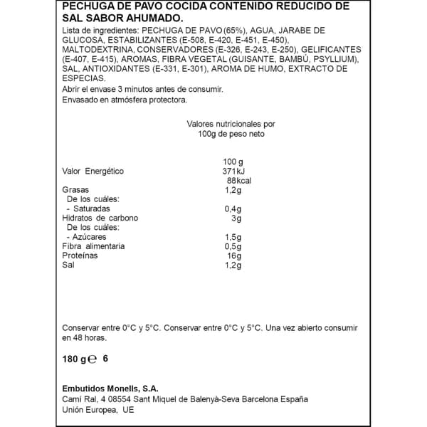 Pechuga de Pavo Reducida en Sal 180G - 0.18 kg - Imagen del producto en Findit