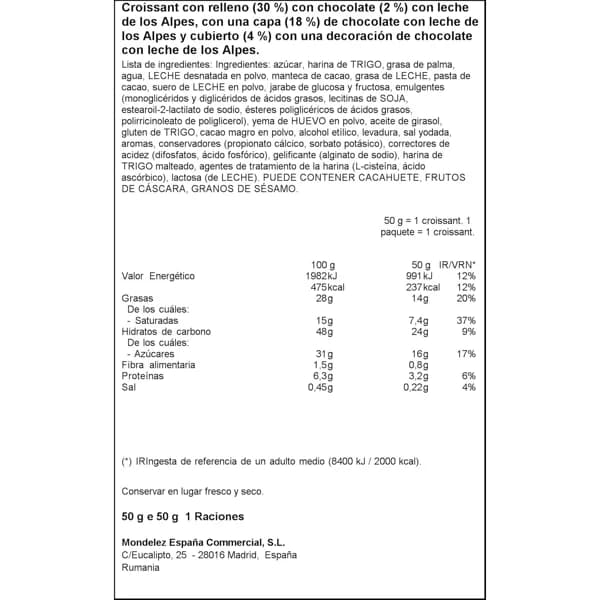Croissant de Chocolate 50G - 0.04 kg - Imagen del producto en Findit