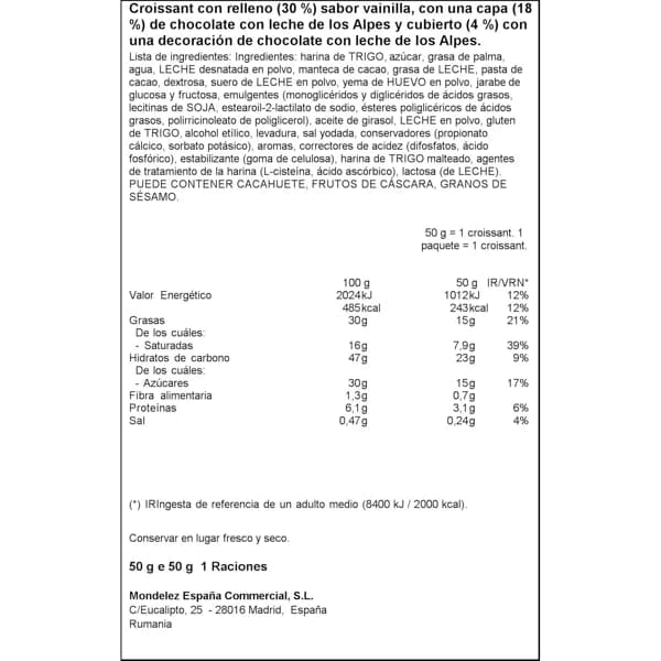 Croissant de Vainilla 50G - 0.04 kg - Imagen del producto en Findit