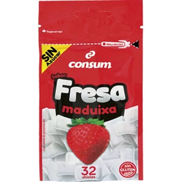 Chicle Fresa sin Azúcar Paquete 32 Unidades - 0.05 kg - Imagen del producto en Findit
