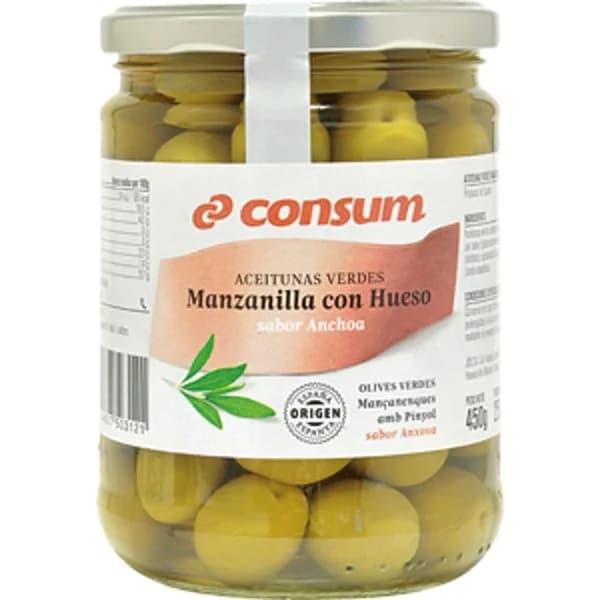 Aceitunas Sabor Anchoa con Hueso en Frasco - 0.25 ud - Imagen del producto en Findit