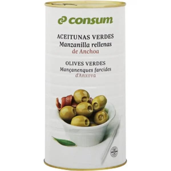 Aceitunas Rellenas de Anchoas Lata - 0.6 kg - Imagen del producto en Findit