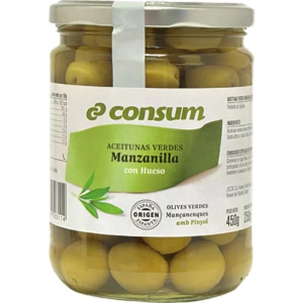 Aceitunas Manzanilla con Hueso en Frasco - 0.25 kg - Imagen del producto en Findit