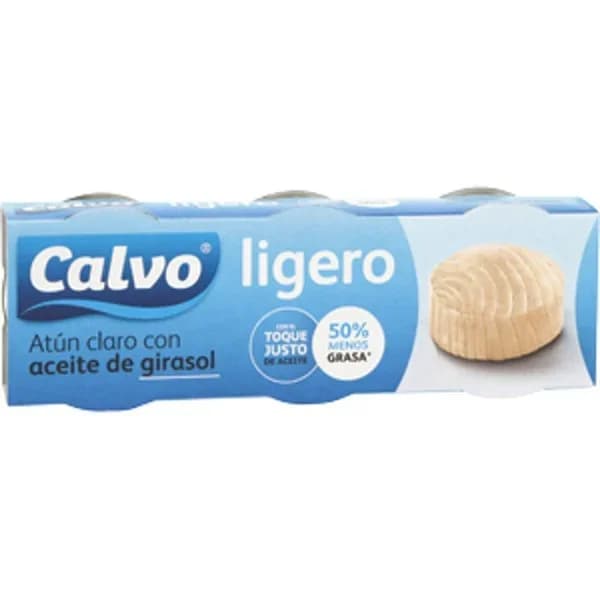 Atún claro ligero en aceite de girasol CALVO, pack 3x60 g - 0.13 kg - Imagen del producto en Findit