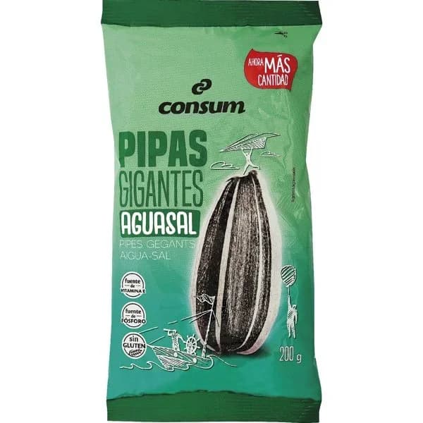 Pipas Gigantes Tostadas Aguasal en Bolsa - 0.18 kg - Imagen del producto en Findit