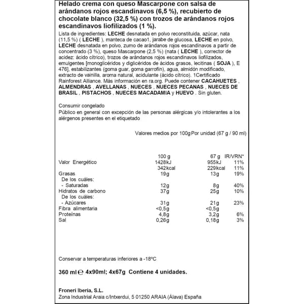 Helado Mascarpone y Arándanos 3+1UD - 0.36 l - Imagen del producto en Findit