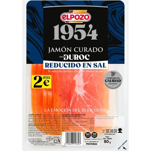Jamón Curado Duroc Reducido en Sal - 0.08 kg - Imagen del producto en Findit