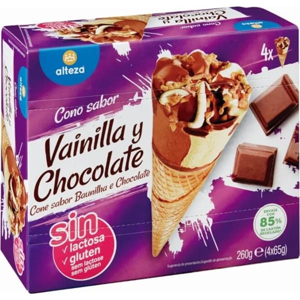 Helado Cono Vainilla Chocolate  S/Lactosa y S/Glut - 0.48 l - Imagen del producto en Findit