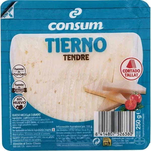 Queso Tierno Precortado - 0.25 kg - Imagen del producto en Findit