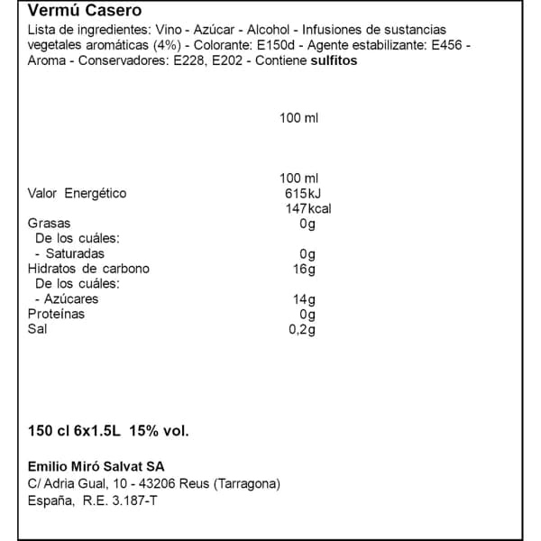 Vermouth Rosso Casero 1,5L - 1.5 l - Imagen del producto en Findit