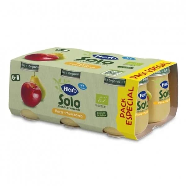 Tarrito de pera y manzana desde 4 meses ecológico Hero Solo sin gluten pack de 6 unidades de 120 g. - 0.72 kg - Imagen del producto en Findit