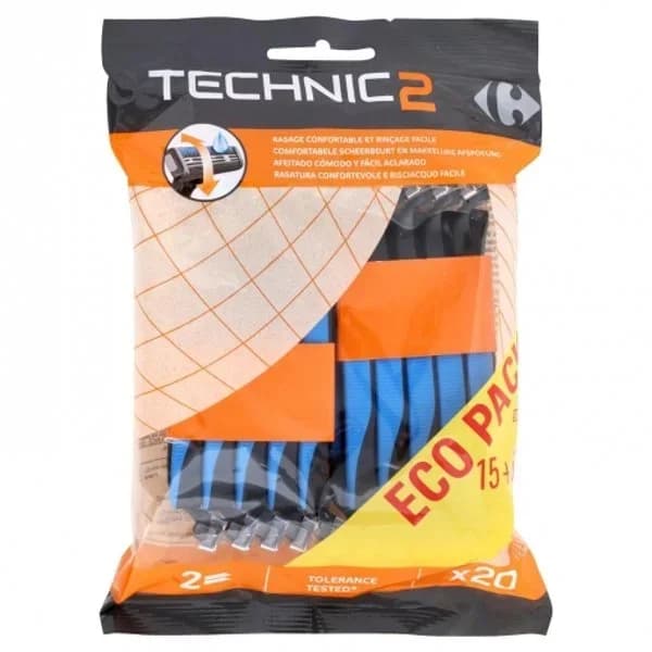 Maquinillas desechables para hombre 2 hojas Technic2 Carrefour Men 20 ud. - 1 ud - Imagen del producto en Findit