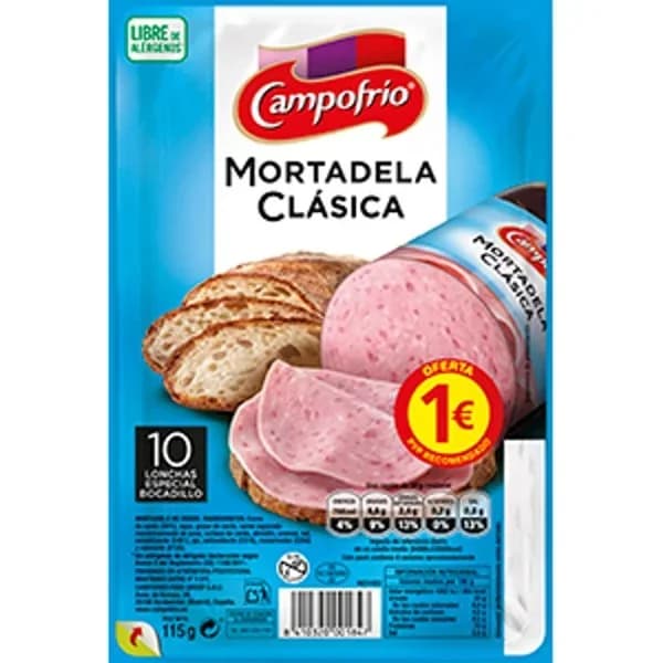 Mortadela clásica en lonchas Campofrío sin gluten 95 g - 0.1 kg - Imagen del producto en Findit