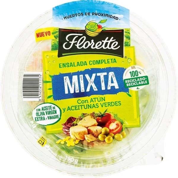 Ensalada mixta de atún-aceitunas verdes FLORETTE, bowl 190 g - 1 ud - Imagen del producto en Findit