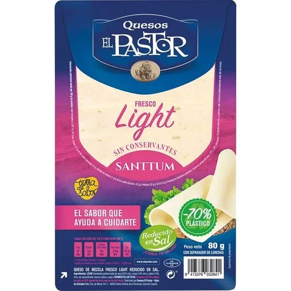 Queso Tierno Lonchas Light Bajo en Sal Santtum - 0.08 kg - Imagen del producto en Findit