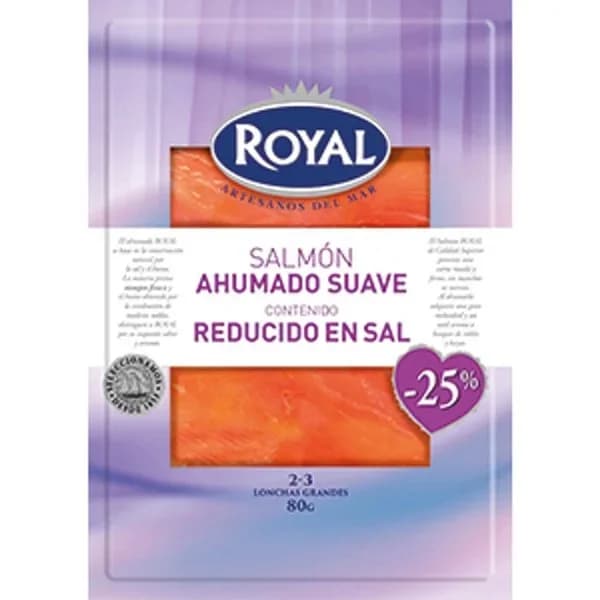 Salmon ahumado suave reducido en sal 80 g - 0.08 kg - Imagen del producto en Findit