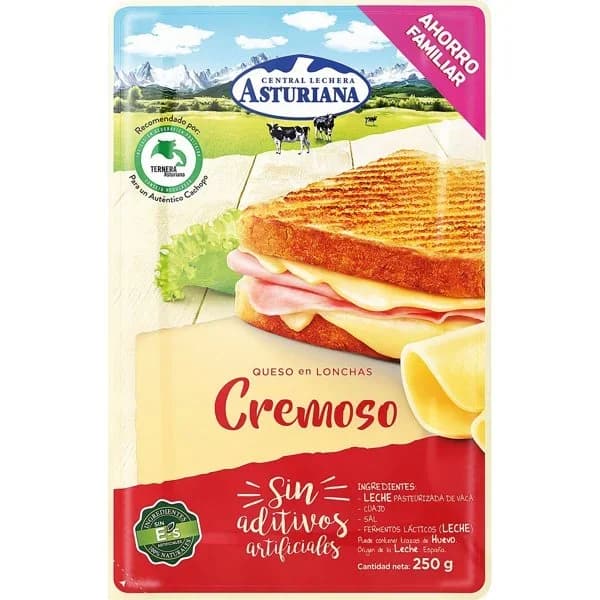 Queso cremoso CENTRAL LECHERA ASTURIANA, lonchas, bandeja 250 g - 0.25 kg - Imagen del producto en Findit