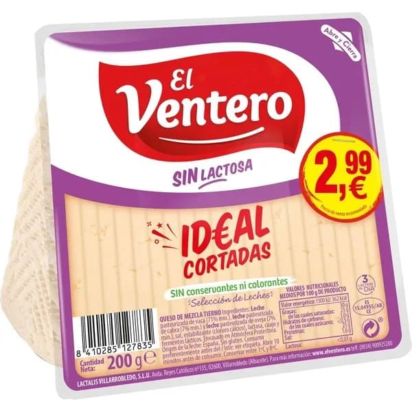 Cortaditas Queso Tierno sin Lactosa - 0.2 kg - Imagen del producto en Findit