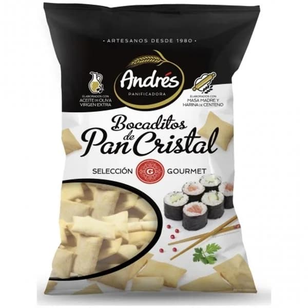 Bocadito de pan cristal con aceite de oliva ANDRÉS, bolsa 130 g - 0.13 kg - Imagen del producto en Findit