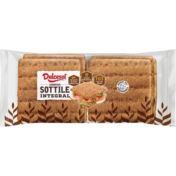 Pan Sándwich Integral Sottile 8 Unidades - 0.31 kg - Imagen del producto en Findit