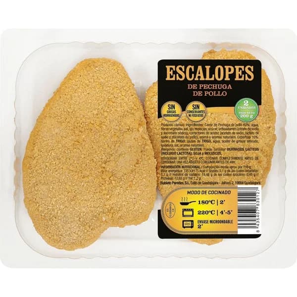 Escalope empanado de pechuga de pollo 200 g - 0.2 kg - Imagen del producto en Findit
