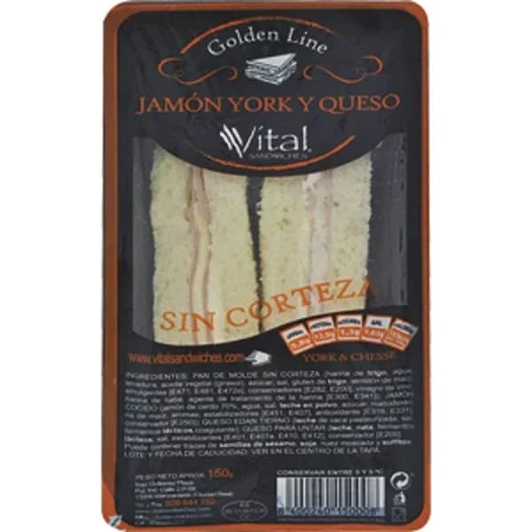 Sándwich Jamón York y Queso sin Corteza - 0.15 kg - Imagen del producto en Findit